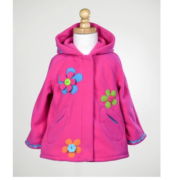 NWT Hooded Zip Front Pink Fleece Coat with Flower Applique - Size 6X - Picture 1 of 2